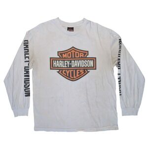 Harley Davidson White Cotton Graphic Long Sleeve Tee Shirt Rockys London Ontario
